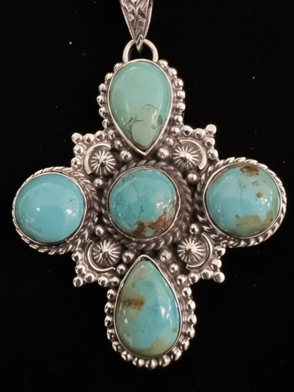 Beautiful Kingman Turquoise Stone Cross Pendant Necklace sterling‎ silver